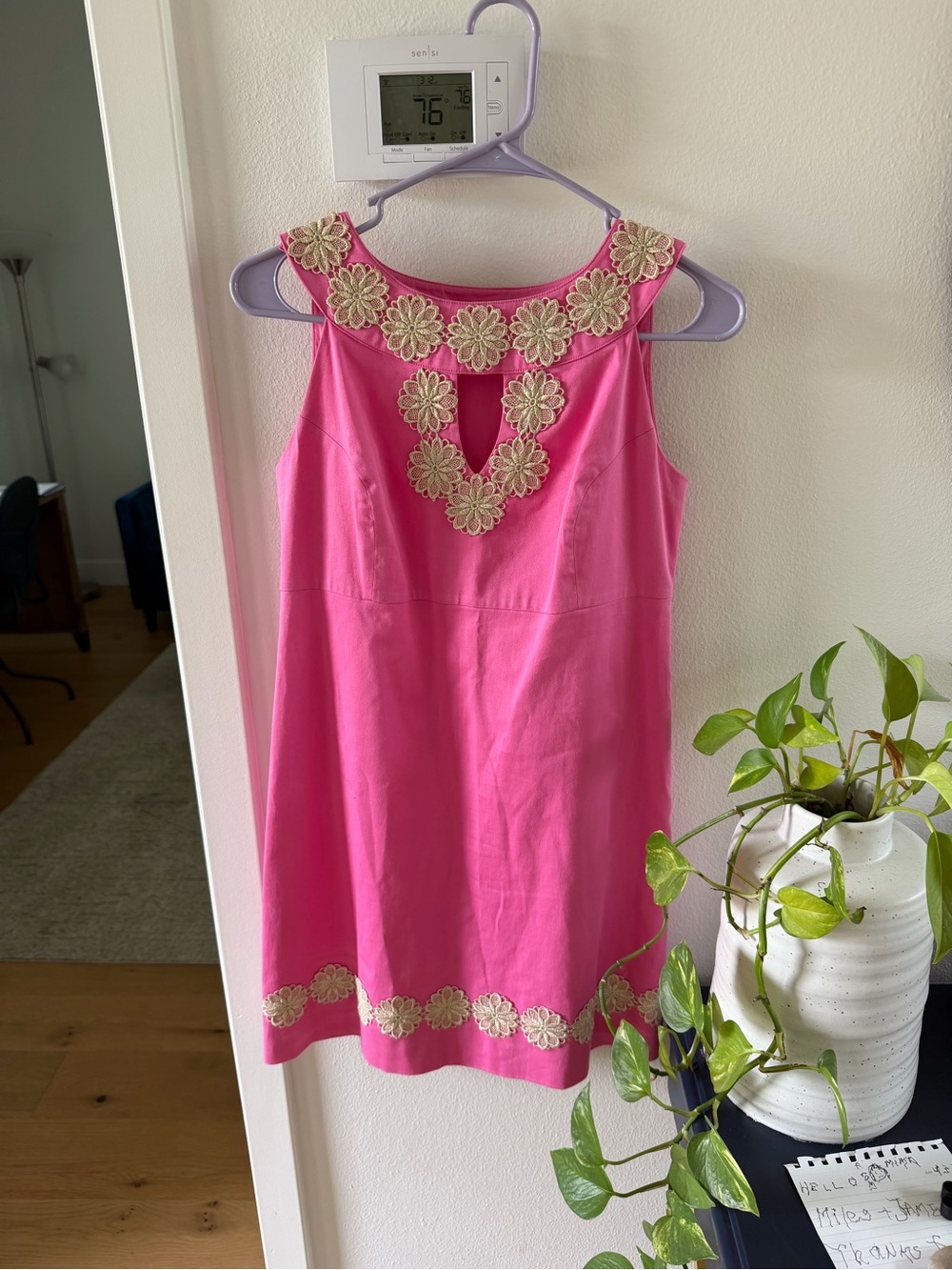 Lilly Pulitzer Pink Sleeveless Dress with Cream Floral Appliques